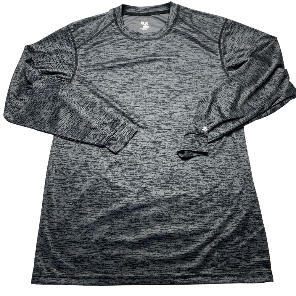 Badger Sport Shirt Mens Small Black Heathered Long Sleeve Lightweight Pullover